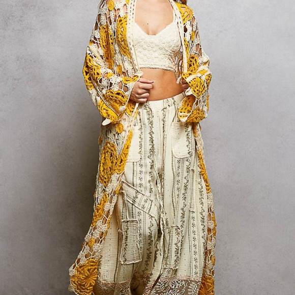 New POL Womens Multi Boho Crochet Knit One Size Open Front Duster Cardigan OS ! - Picture 11 of 13